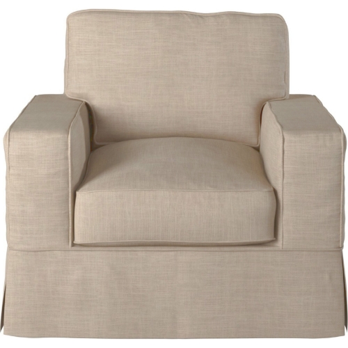 Americana Box Cushion Slipcovered Accent Chair in Linen Performance Fabric