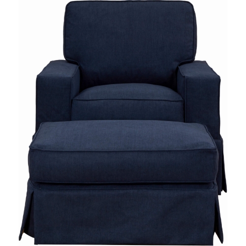 Americana Slipcover Only for Box Cushion Track Arm Chair & Ottoman in Blue Performance Fabric