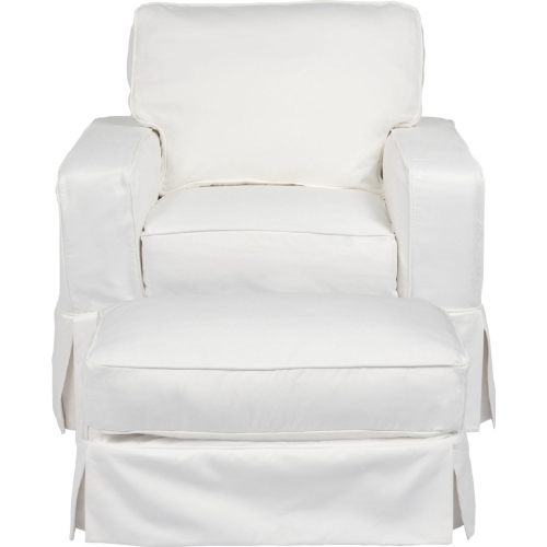 Americana Slipcover Only for Box Cushion Track Arm Chair & Ottoman in White Performance Fabric