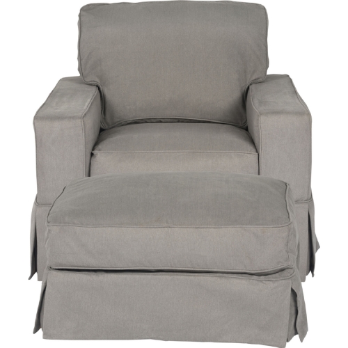 Americana Slipcover Only for Box Cushion Track Arm Chair & Ottoman in Gray Performance Fabric