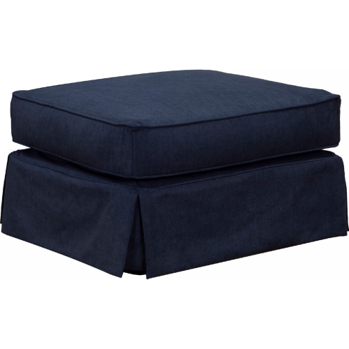 Americana Box Cushion Slipcovered Ottoman in Navy Blue Performance Fabric