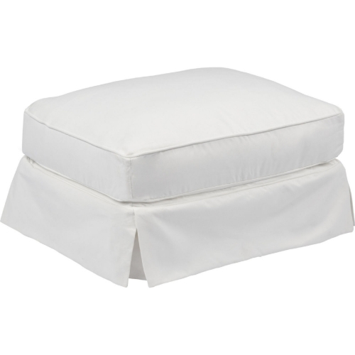 Americana Box Cushion Slipcovered Ottoman in White Performance Fabric