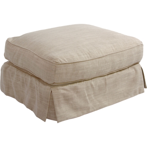 Americana Box Cushion Slipcovered Ottoman in Linen Performance Fabric