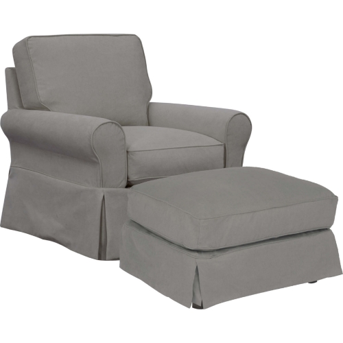 Horizon Slipcovered Swivel Rocking Chair & Ottoman in Gray