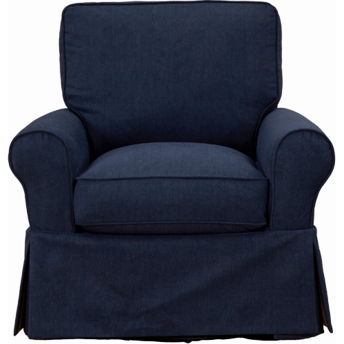 Horizon Slipcovered Swivel Rocking Chair in Navy Blue Fabric