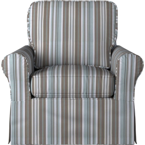 Horizon Slipcovered Swivel Rocking Chair in Blue Striped Fabric