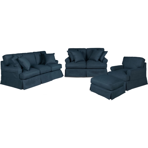 Horizon 4 Piece Slipcovered Sofa Set in Navy Blue Fabric