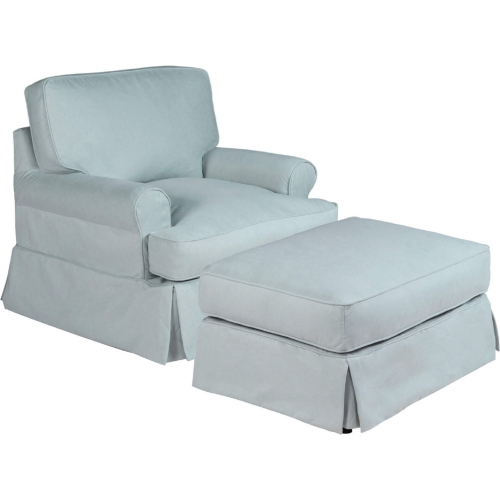 Horizon Slipcovered T Cushion Chair & Ottoman in Ocean Blue