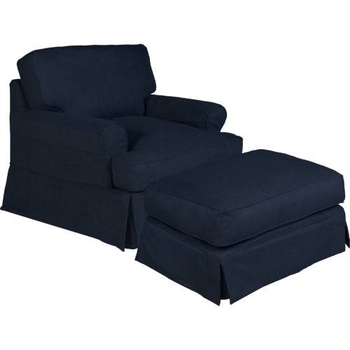 Horizon Slipcovered T Cushion Chair & Ottoman in Navy Blue