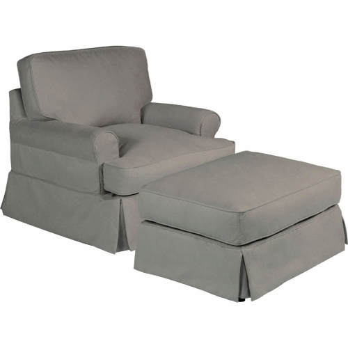 Horizon Slipcovered T Cushion Chair & Ottoman in Gray