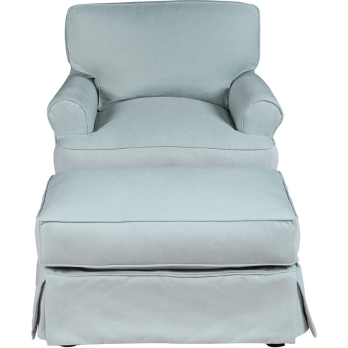 Horizon Slipcovered Set for T Cushion Accent Chair & Ottoman in Ocean Blue