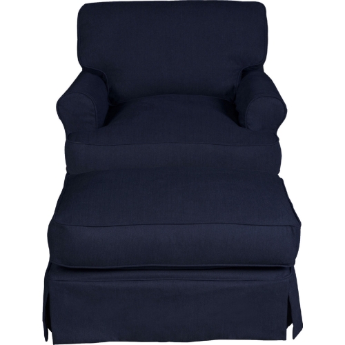 Horizon Slipcovered Set for T Cushion Accent Chair & Ottoman in Navy Blue