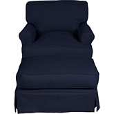 Horizon Slipcovered Set for T Cushion Accent Chair & Ottoman in Navy Blue