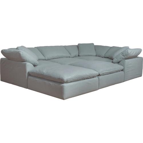 Comfy Puff 6 Piece Slipcovered Modular Pitt Sectional Sofa in Ocean Blue Performance Fabric