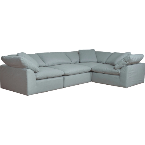 Comfy Puff 4 Piece Slipcovered Modular L Sectional Sofa in Ocean Blue Performance Fabric