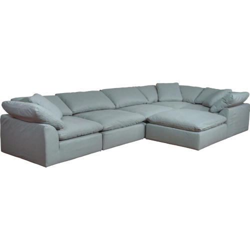 Comfy Puff 6 Piece Slipcovered Modular L Sectional Sofa & Ottoman in Blue Performance Fabric