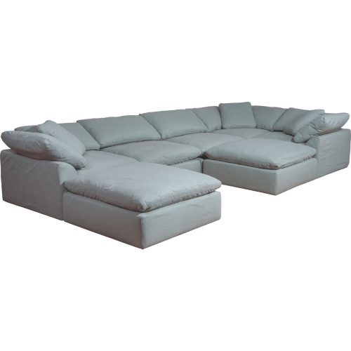 Comfy Puff 7 Piece Slipcovered Modular Sectional Sofa & Ottomans in Blue Performance Fabric