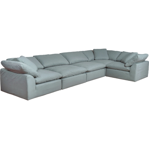 Comfy Puff 5 Piece Slipcovered Modular Sectional Sofa in Ocean Blue Performance Fabric