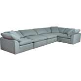 Comfy Puff 5 Piece Slipcovered Modular Sectional Sofa in Ocean Blue Performance Fabric