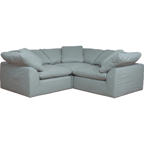 Comfy Puff 3 Piece Slipcovered Modular Sectional Sofa in Ocean Blue Performance Fabric