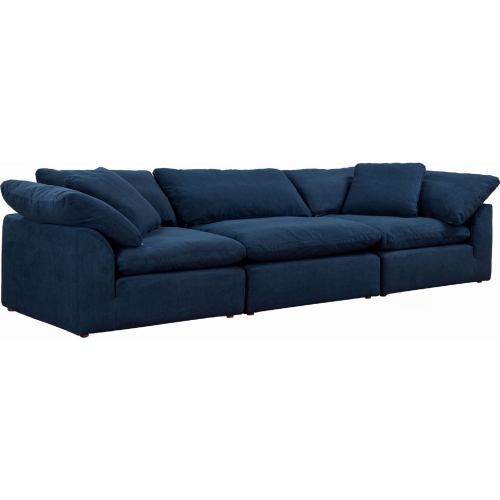 Comfy Puff 3 Piece Slipcovered Modular Sectional Sofa in Navy Blue Performance Fabric