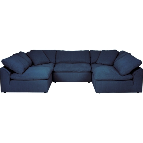 Puff 5 Piece Slipcovered U Shape Modular Sectional Sofa in Navy Blue Performance Fabric