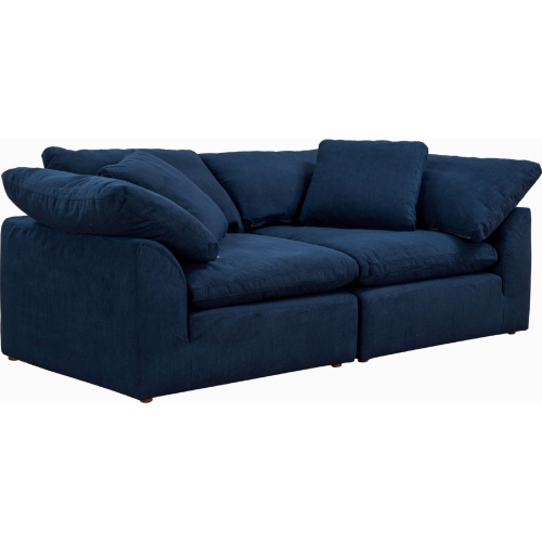 Comfy Puff 2 Piece Slipcovered Modular Sectional Sofa in Navy Blue Performance Fabric