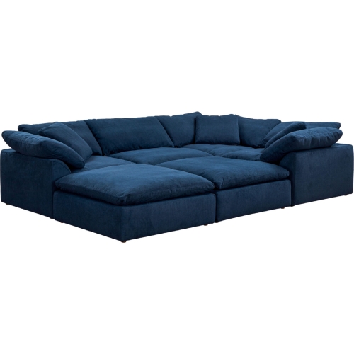 Comfy Puff 6 Piece Slipcovered Modular Pitt Sectional Sofa in Navy Blue Performance Fabric