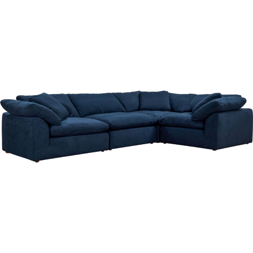 Comfy Puff 4 Piece Slipcovered Modular L Sectional Sofa in Navy Blue Performance Fabric