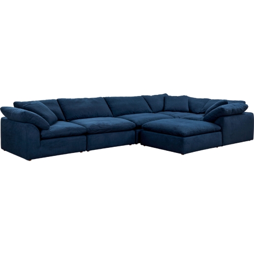 Comfy Puff 6 Piece Slipcovered Modular L Sectional Sofa & Ottoman in Navy Blue Performance Fabric