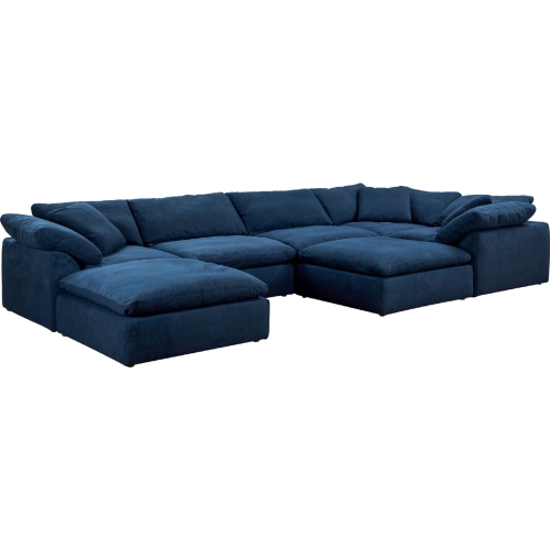 Comfy Puff 7 Piece Slipcovered Modular Sectional Sofa & Ottomans in Navy Blue Performance Fabric