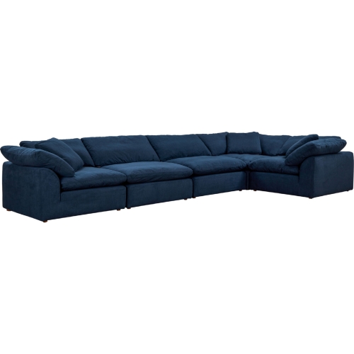 Comfy Puff 5 Piece Slipcovered Modular Sectional Sofa in Navy Blue Performance Fabric