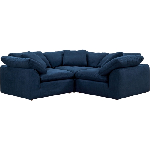 Comfy Puff 3 Piece Slipcovered Modular Sectional Sofa in Navy Blue Performance Fabric