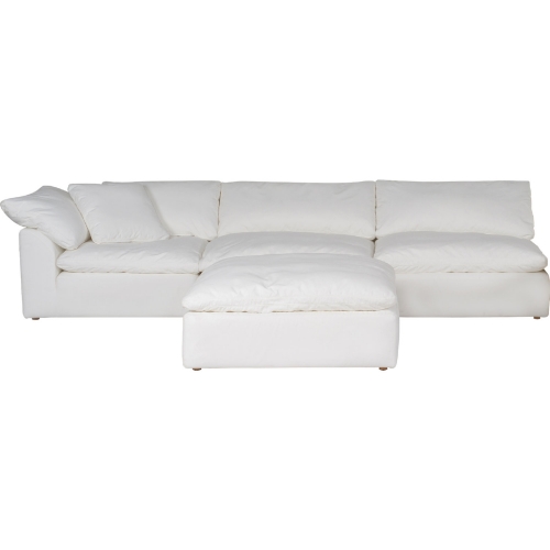 Puff 4 PC Slipcovered L Shape Modular Sectional Sofa & Ottoman in White Performance Fabric