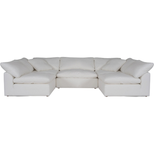 Puff 5 Piece Slipcovered U Shape Modular Sectional Sofa in White Performance Fabric