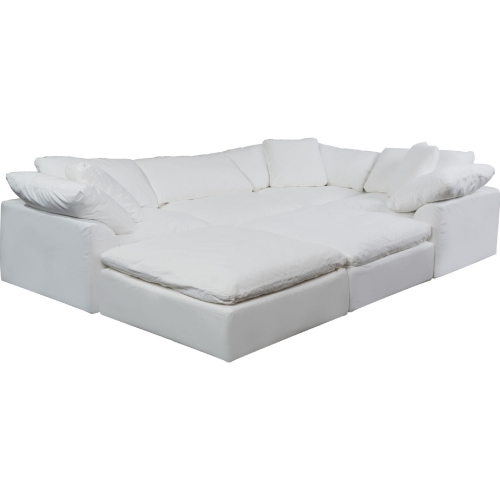 Comfy Puff 6 Piece Slipcovered Modular Pitt Sectional Sofa in White Performance Fabric