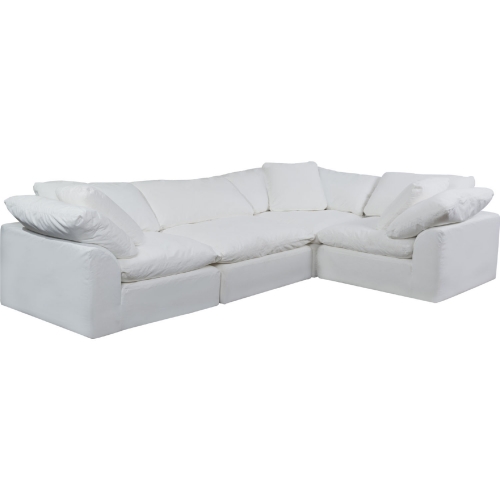 Comfy Puff 4 Piece Slipcovered Modular L Sectional Sofa in White Performance Fabric