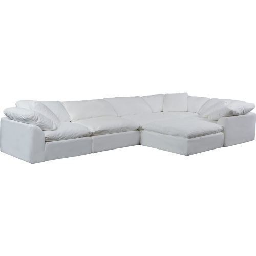 Comfy Puff 6 Piece Slipcovered Modular L Sectional Sofa & Ottoman in White Performance Fabric