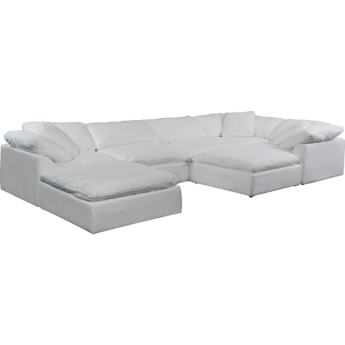 Comfy Puff 7 Piece Slipcovered Modular Sectional Sofa & Ottomans in White Performance Fabric