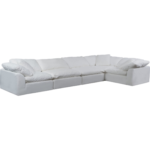 Comfy Puff 5 Piece Slipcovered Modular Sectional Sofa in White Performance Fabric