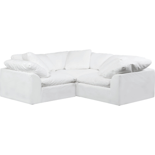 Comfy Puff 3 Piece Slipcovered Modular Sectional Sofa in White Performance Fabric