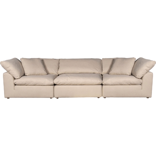 Comfy Puff 3 Piece Slipcovered Modular Sectional Sofa in Tan Performance Fabric