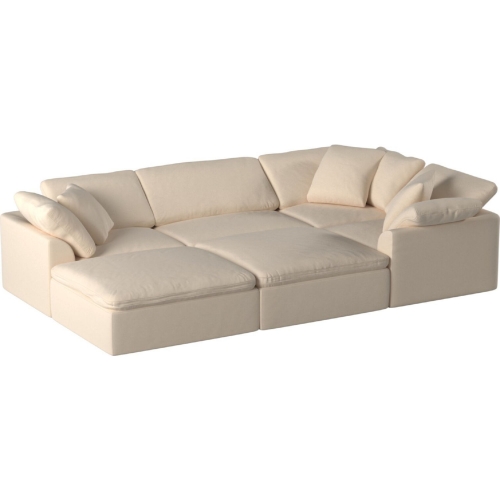 Comfy Puff 6 Piece Slipcovered Modular Pitt Sectional Sofa in Tan Performance Fabric