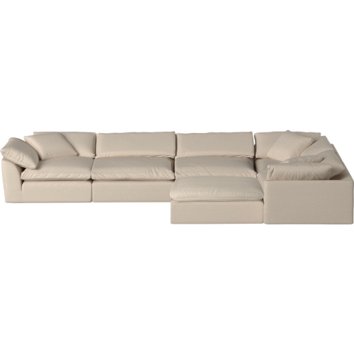 Comfy Puff 6 Piece Slipcovered Modular L Sectional Sofa & Ottoman in Tan Performance Fabric