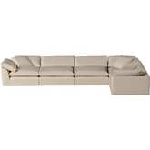 Comfy Puff 5 Piece Slipcovered Modular Sectional Sofa in Tan Performance Fabric