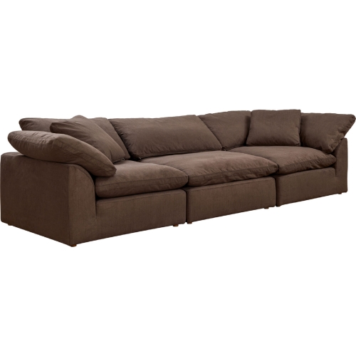 Comfy Puff 3 Piece Slipcovered Modular Sectional Sofa in Brown Performance Fabric