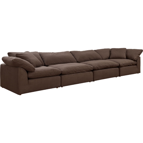 Comfy Puff 4 Piece Slipcovered Modular Sectional Sofa in Brown Performance Fabric