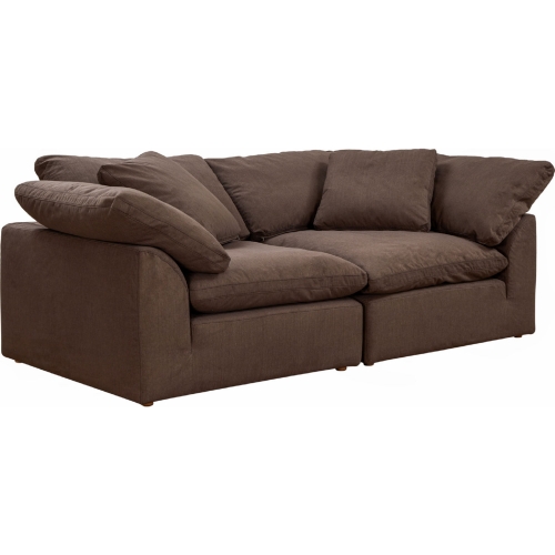 Comfy Puff 2 Piece Slipcovered Modular Sectional Sofa in Brown Performance Fabric