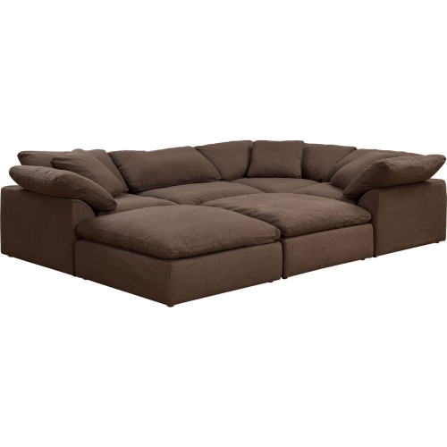 Comfy Puff 6 Piece Slipcovered Modular Pitt Sectional Sofa in Brown Performance Fabric