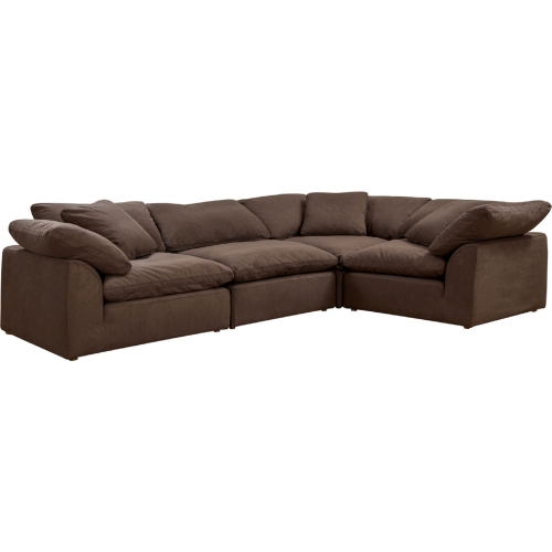 Comfy Puff 4 Piece Slipcovered Modular L Sectional Sofa in Brown Performance Fabric